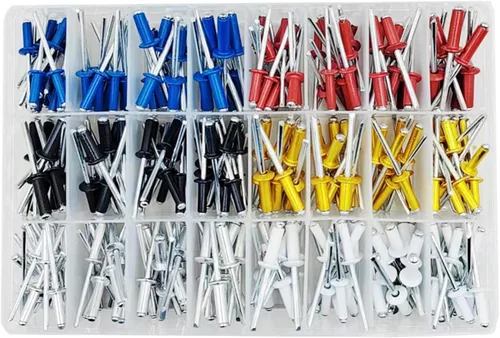 Miniatura 28 de Wensilon (80 piezas) Juego de remaches ciegos profesionales negros de aluminio, juego de agarre de aluminio y mandril de acero