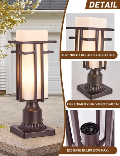 Miniatura 3 de Lámparas de poste al aire libre de bronce frotado al aceite, lámpara de poste impermeable con adaptador de montaje en muelle
