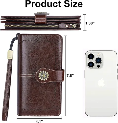 Miniatura 6 de Lavemi - Cartera de piel con bloqueo RFID para mujer, de gran capacidad, para llevarla a la muñeca