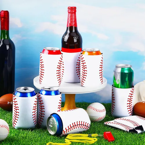 Miniatura 4 de 18 fundas plegables para enfriar latas de béisbol Insulated Neoprene, Beer Drink Beverage Can Bottle Cooler Sleeves, Sports Birthday Party
