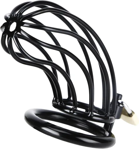 Miniatura 3 de Jaula de castidad masculina – Jaula de metal grande para pene con dispositivo de castidad bloqueado con 3 tamaños de anillos y 2 llaves, juguetes