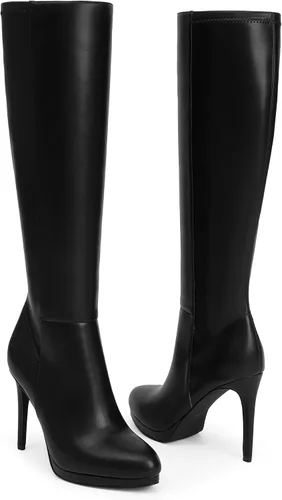 Miniatura 3 de Modatope Botas altas hasta la rodilla para mujer, botas de plataforma con punta puntiaguda, botas altas de tacón alto de aguja de 4 pulgadas, botas