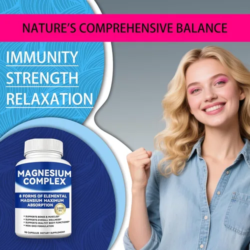Miniatura 3 de Complejo de magnesio de 1000 mg con 8 formas: glicinato, citrato, malato, taurato para absorción, apoya hueso, músculo, energía y recuperación