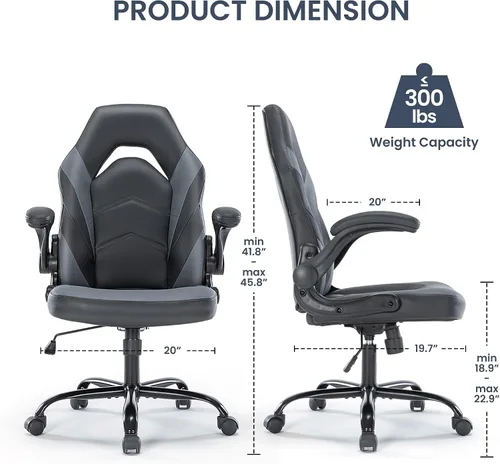 Miniatura 3 de Silla ergonómica de escritorio para juegos, silla giratoria ajustable de piel sintética con reposabrazos abatibles para oficina en casa