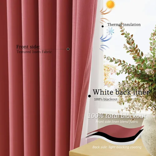 Miniatura 126 de Cream Linen Blackout Curtains 96 Length 2 Panels Set for Living Room Bedroom, 100% Black Out Thermal Insulated Linen Drapes, Room Darkening Grommet