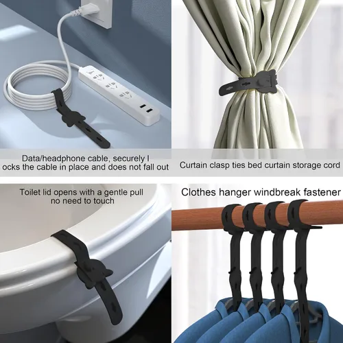 Miniatura 4 de 12 bridas reutilizables de silicona, 10 x 0.6 pulgadas, para agrupar y organizar cables de cables, gestión de cables extensible en el hogar, cocina