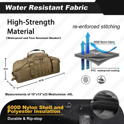Miniatura 3 de Mochila militar 3 en 1 bolsa de viaje para gimnasio de fin de semana, despliegue de entrenamiento de viaje, Beige Bronceado, Bolsa de gimnasio 3 en 1