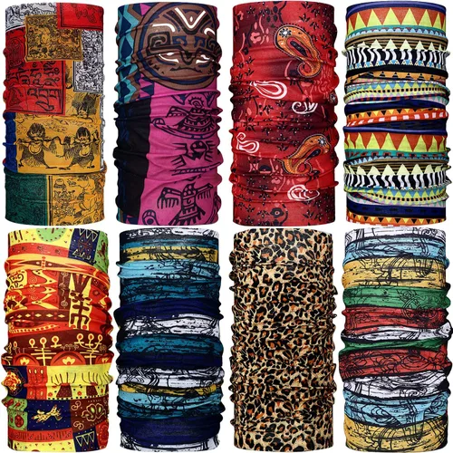 Miniatura 4 de SATINIOR 8 bandanas africanas para cubrir la cara, estilo bohemio, pasamontañas, bufanda para mujer, multicolor, M, Multicolorido