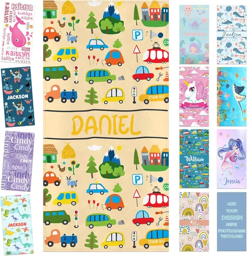 Miniatura 19 de Toalla de playa personalizada para niños, toallas de playa personalizadas de poliéster de secado rápido con nombres para niñas y niños, 30 x 60
