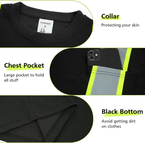 Miniatura 3 de ProtectX Camiseta de seguridad reflectante de manga corta de alta visibilidad, camisas de alta visibilidad transpirables resistentes para hombres