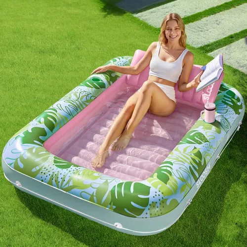 Miniatura 18 de Flotador inflable de bronceado para piscina Sloosh, 70 x 46 pulgadas, flotadores de piscina para adultos con almohada, 4 en 1, balsa de baño de sol