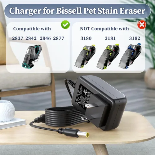 Miniatura 3 de Cargador para Bissell 2837 2842 2846 2877 Cable de alimentación para borrador de manchas de mascotas 1624554 Aspiradora portátil de mano Adaptador