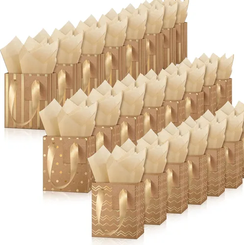 Miniatura 10 de Tenare - 24 pequeñas bolsas de regalo pequeñas de papel metálicas para fiestas, pequeñas con asas, papel de seda para joyas, envoltura de regalo