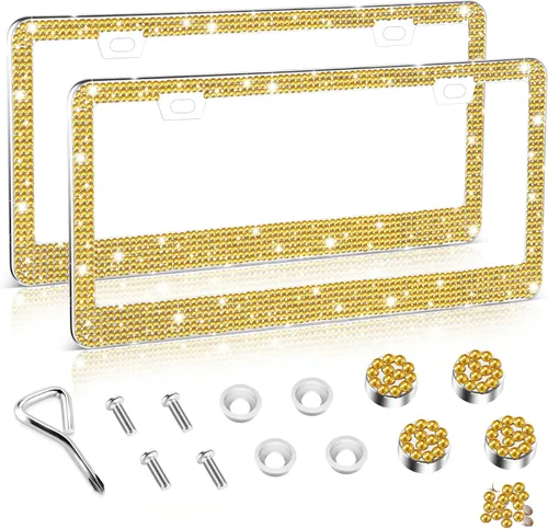 Miniatura 26 de Amiss Marco de matrícula brillante para mujer, 1 paquete de diamantes de imitación hecho a mano de cristal de acero inoxidable de alta calidad, Negro