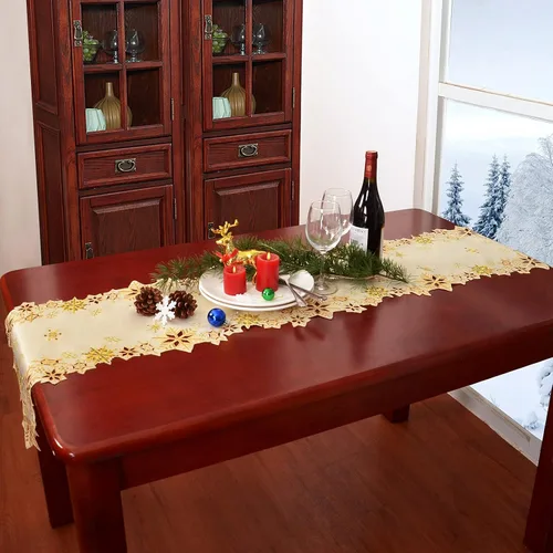 Miniatura 6 de Caminos de mesa bordados con copos de nieve para Navidad e invierno (dorado, 14 x 90 pulgadas)