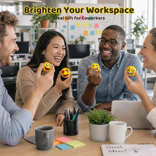 Miniatura 7 de LovesTown Mini bolas antiestrés, 36 bolas de 2 pulgadas con cara sonriente para apretar, color amarillo, divertidas, de espuma, juguetes