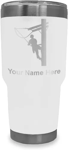 Miniatura 17 de LaserGram Taza aislada al vacío de 20 onzas, Lineman, grabado personalizado incluido (negro)