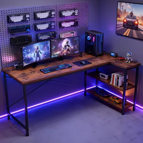 Miniatura 2 de DUMOS Escritorio en forma de L de 39 pulgadas, escritorio para computadora, muebles de juegos, escritorios de esquina, mesa de PC en casa, oficina