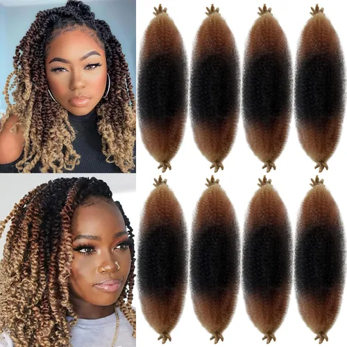 Miniatura 23 de Cabello Spring Twist Pre-Esponjado Color 4 Cabello Afro de Giros Elásticos 8 Paquetes Cabello Marrón Marley Twist para Trenzado para Locs de Marrón
