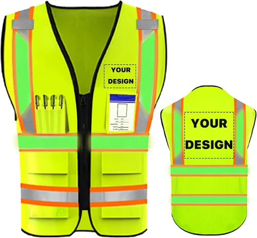 Chaleco de seguridad de alta visibilidad reflectante personalizado con logotipo, ropa de trabajo de seguridad con tiras reflectantes y bolsillos