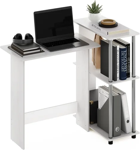 Miniatura 10 de Furinno Abbott - Escritorio esquinero para computadora con estantería, americano/cromado