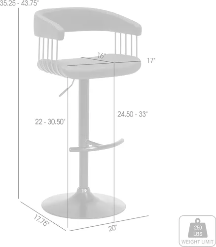 Miniatura 3 de Armen Living Calista Taburete giratorio moderno de mediados de siglo para encimera de isla de cocina en piel sintética negra con bronce dorado