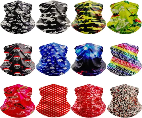 Paliacate multifuncional como pasamontañas y cubrebocas para exteriores, deportes, ejercicio, yoga, protege contra rayos UV, Balaclava, L, 12 piezas