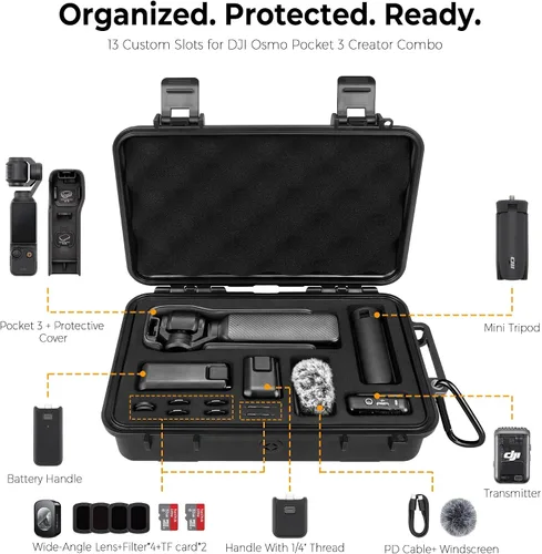 Miniatura 3 de Estuche rígido impermeable para DJI Osmo Pocket 3 Creator Combo – IP67 carcasa ABS a prueba de golpes, espuma EVA de precisión, estuche
