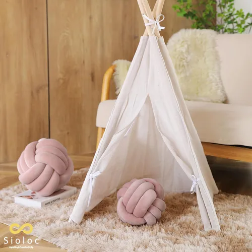 Miniatura 5 de Sioloc - Almohadas de nudo suave, cojín redondo para decoración del hogar, almohada de bola anudada hecha a mano (10.6 pulgadas, color beige)