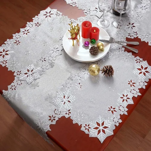 Miniatura 7 de Caminos de mesa bordados con copos de nieve para Navidad e invierno (plata, 14 x 34 pulgadas)