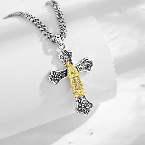 Miniatura 65 de EUDORA Collar de plata de ley 925, San Cristóbal y San Benito, San Miguel, Virgen María, San Judas Tadeo, Cruz de Buen Pastor y Arcángel, Medalla