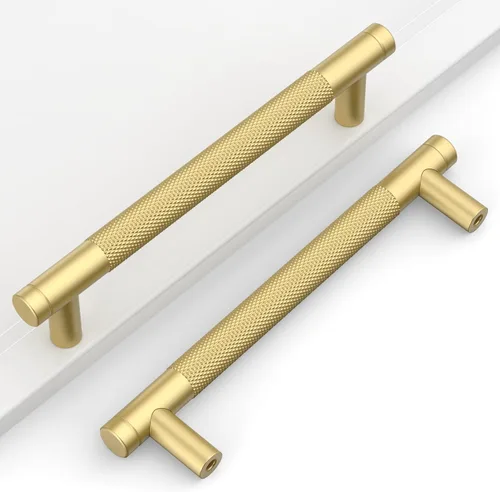 Miniatura 27 de Paquete de 10 tiradores de gabinete de cocina color oro cepillado de 5 pulgadas (128mm), manijas estriadas para cajones, accesorios para armarios