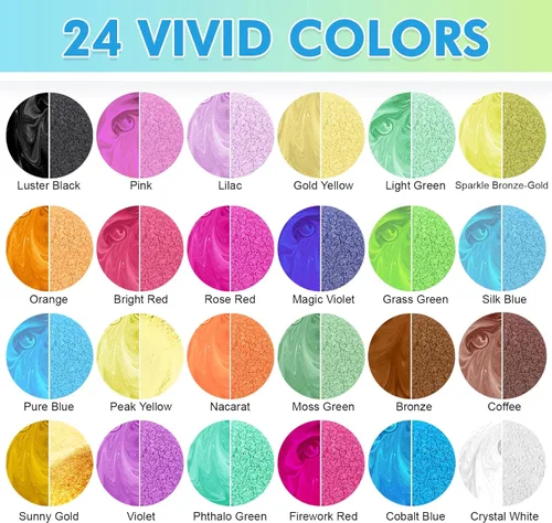 Miniatura 3 de CHANGTIKEJI Polvo de Mica, 24 Colores - 10g/Botella de Polvo de Pigmento Natural para Resina Epoxy, Fabricación de Jabón, Velas, Brillo de Labios