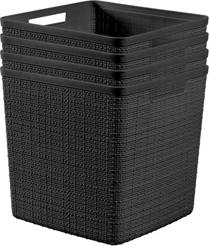 Miniatura 11 de Curver Juego de 6 cestas decorativas de plástico de yute mediano de 12 litros, para organización y almacenamiento, contenedores perfectos para Negro