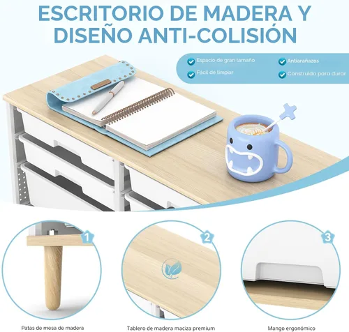 Miniatura 4 de Armario de almacenamiento de 12 cajones con parte superior de madera y contenedores de plástico, estante de juguetes, organizador de cubos