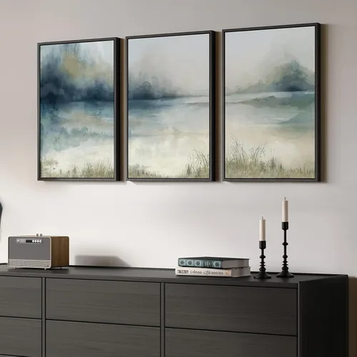 Miniatura 16 de Framed Sage Green Abstract Landscape Wall Art for Bedroom, 3 Piece Modern Canvas Prints Paintings Artwork for Walls, Minimalist Nature Pictures for