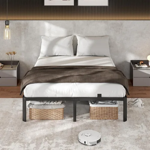 Miniatura 7 de Marco de cama de metal tamaño individual, marcos de cama de plataforma resistente de 14 pulgadas, 3500 libras, listones de acero sin ruido,
