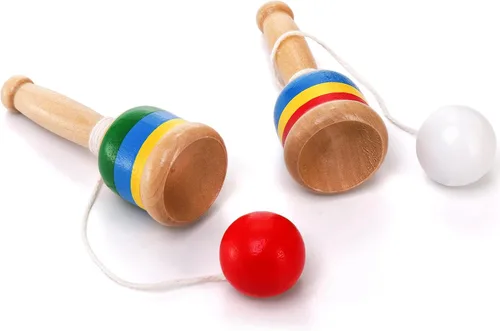 Miniatura 3 de Cididu Juego de 12 pelotas de madera para atrapar, mini pelota de madera con taza de cuerda, juguetes vintage para niños, novedosos juegos de fiesta