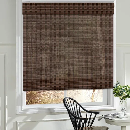 Miniatura 8 de Cortinas romanas de madera para ventana, cortinas de bambú opacas forradas, fácil instalación para el hogar y el jardín, patrón 1