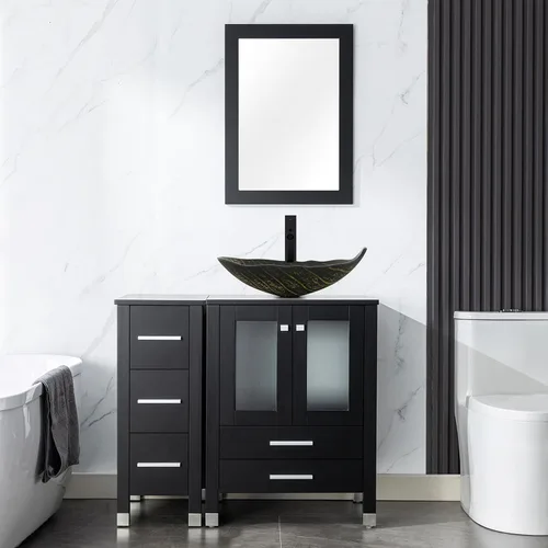 Miniatura 12 de LUCKWIND 36" Bathroom Vanity Combo with Sink, 24"+12.6" Width, Painted Bathroom Storage Cabinet with 5 Drawers, Including Tempered Glass Round
