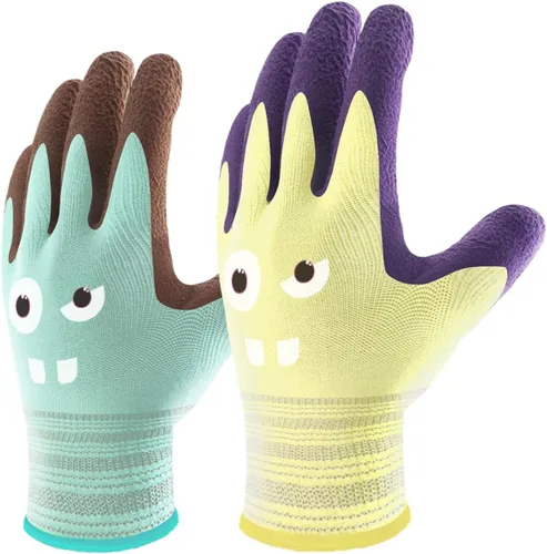 COOLJOB 2 pares de guantes de trabajo para niños pequeños de Modal, edades 2-5, guantes de jardinería para niños con revestimiento de goma, ultra