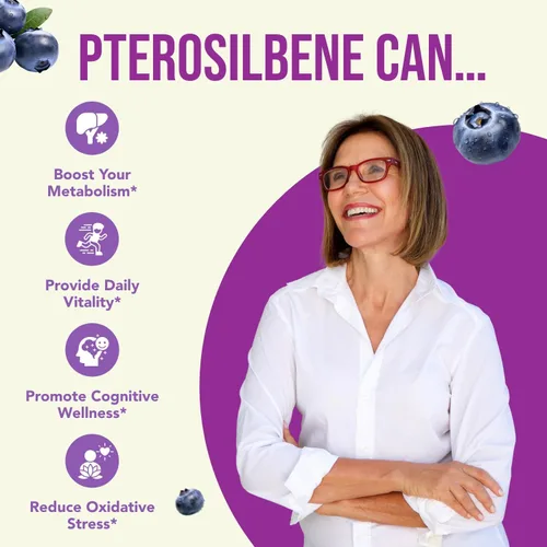 Miniatura 6 de Suplemento de pterostilbeno de 150 mg – Suplemento antioxidante una vez al día para un envejecimiento saludable para la piel y el cerebro inmune