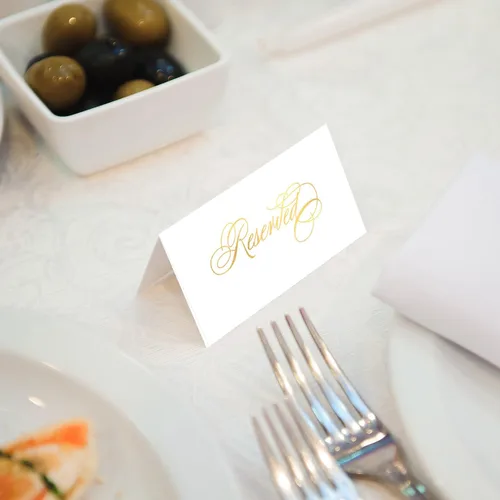 Miniatura 5 de AMAHEJMO Paquete de 25 carteles reservados, tarjetas impresas de lámina de oro real, letreros de mesa reservados, letreros de boda reservados