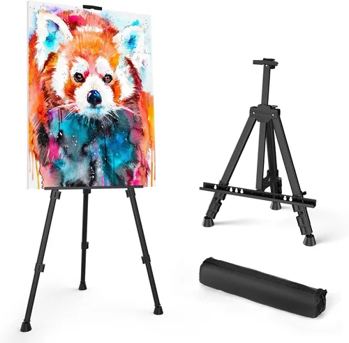 Caballete de artista para pintura de arte, caballete de aluminio metálico ajustable portátil con trípode de exhibición y bolsa, altura de 17 a 66
