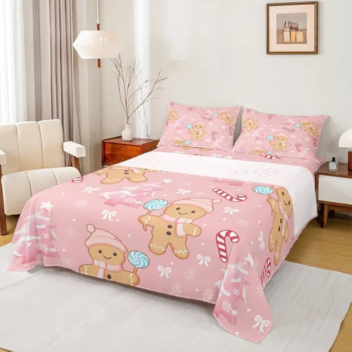 Miniatura 26 de Erosebridal Juego de ropa de cama individual con diseño de árbol de Navidad, muñeco de nieve, decoración de corona de Navidad, sábana bajera