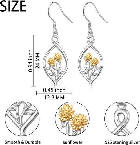 Miniatura 72 de Aretes colgantes de filigrana de plata de ley 925, margarita, loto, flor de rosa, piedra lunar, lágrima para mujer, nudo celta infinito, margarita