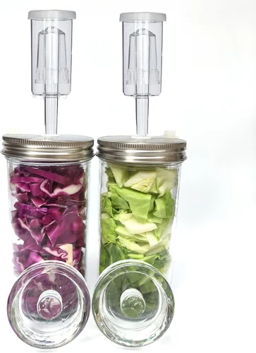 Miniatura 4 de Juego de 2 juegos completos de fermentación, 2 frascos de fermentación, 2 pesos de fermentación y 2 tapas de fermentación para chucrut, verduras