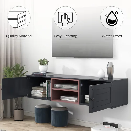 Miniatura 4 de YardGo Soporte flotante de TV para televisores de hasta 65 pulgadas, armario de TV montado en la pared con 2 puertas magnéticas y 2 estantes