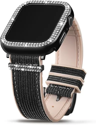 Miniatura 12 de Bling Silicone Bands Compatible For Apple Watch Band 38mm 40mm 41mm 42mm 44mm 45mm 46mm With Diamond Case, Soft Silicone Strap Color Changes with