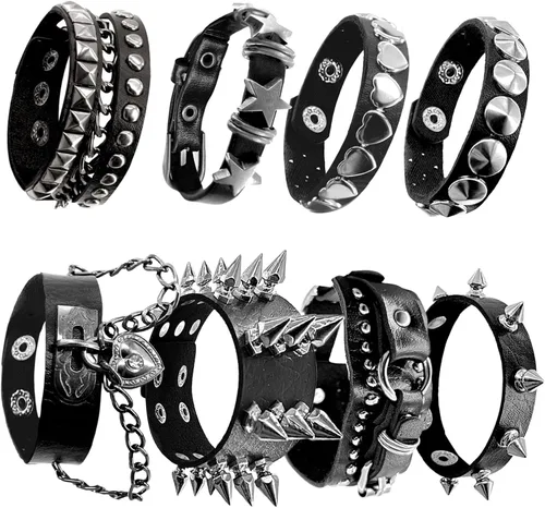 8 piezas de pulseras con pinchos, pulseras emo, pulsera de pinchos unisex, estilo rock genial de los 80, imprescindible para fiestas, festivales de